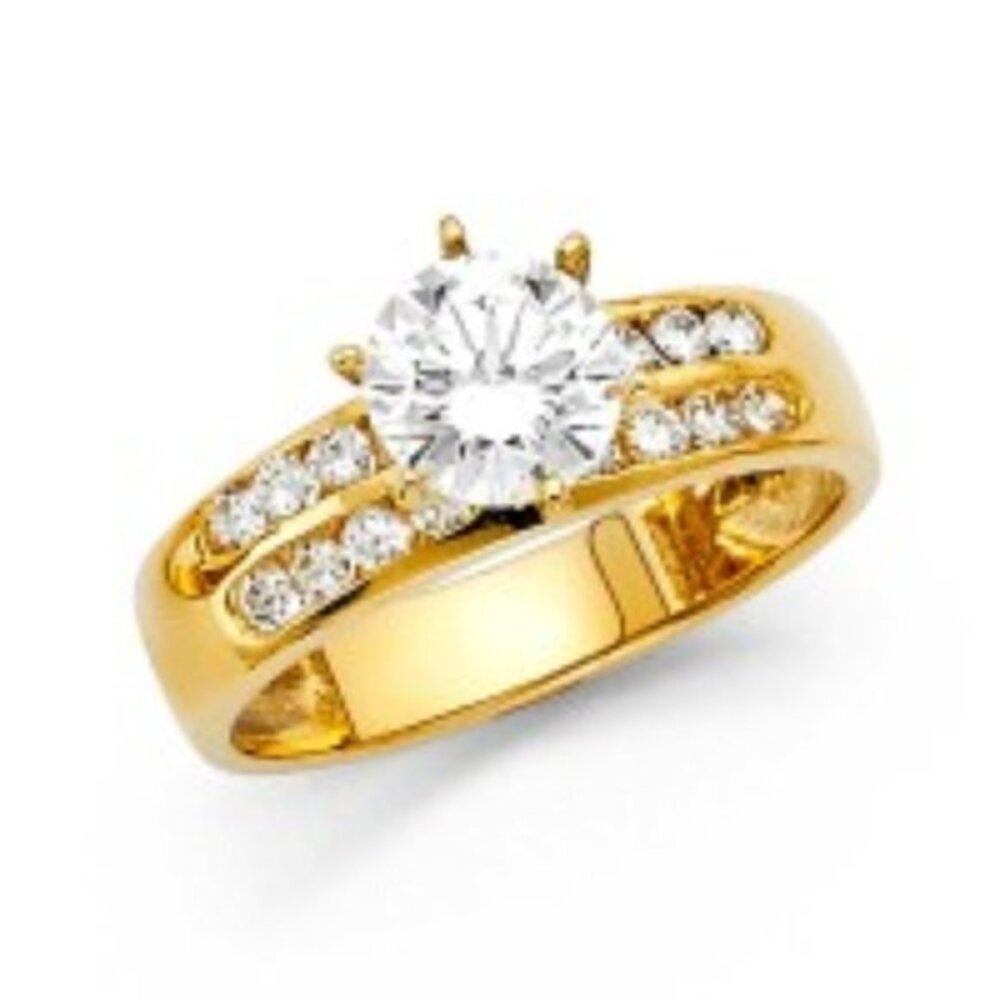 1ct Round 14K Yellow Gold CZ Engagement Ring
